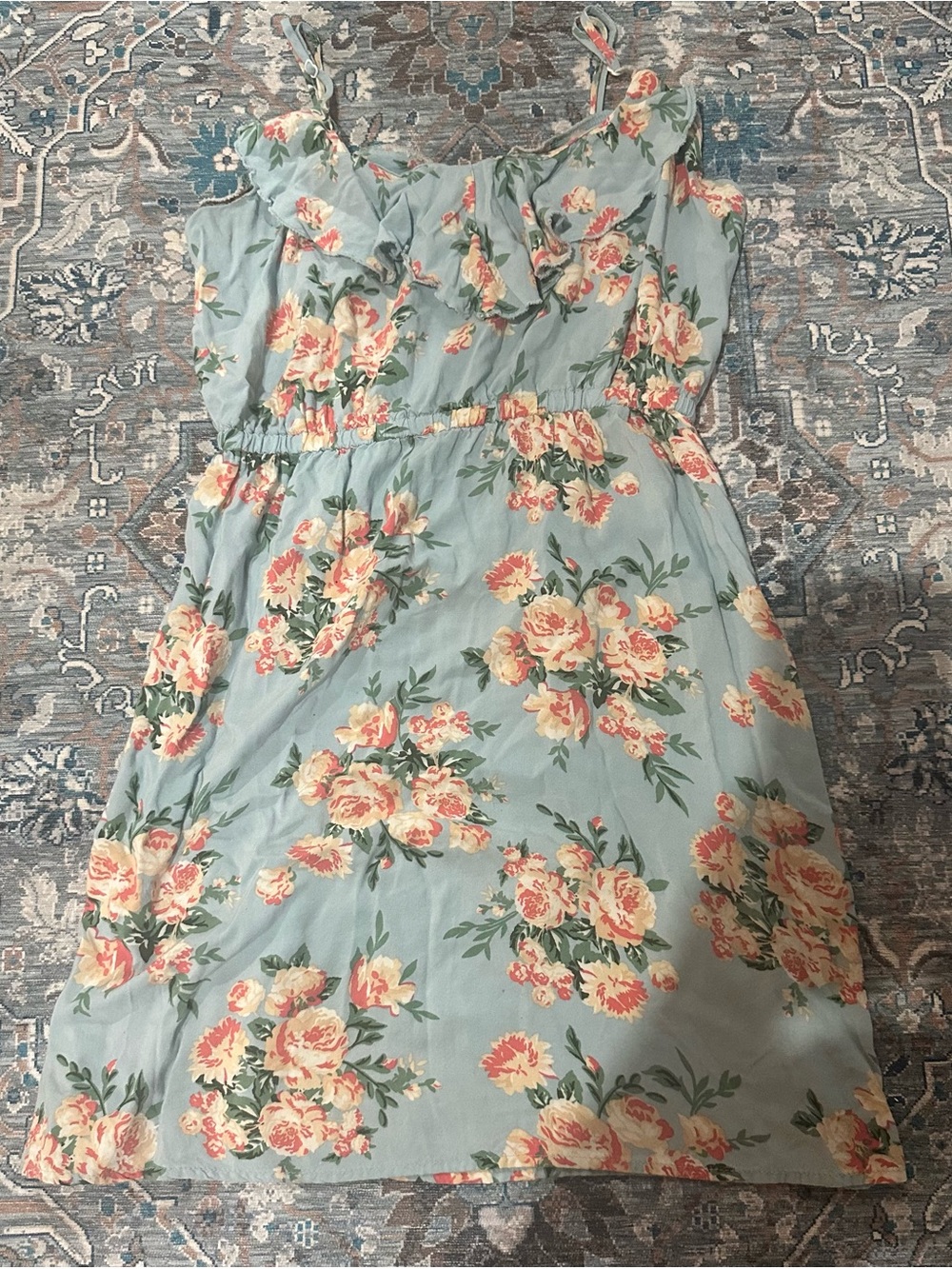 Rue21 Light Blue Floral Mini Dress with Pink & Cream Blooms